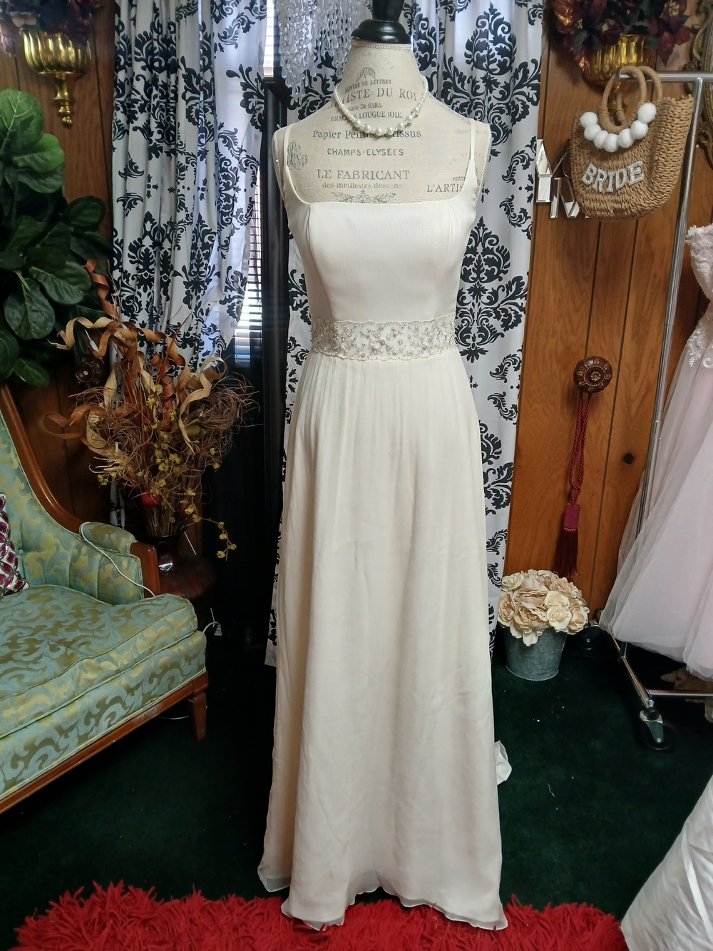 Winnie Couture Ivory Spaghetti-Strap Wedding Gown with Beaded Waist